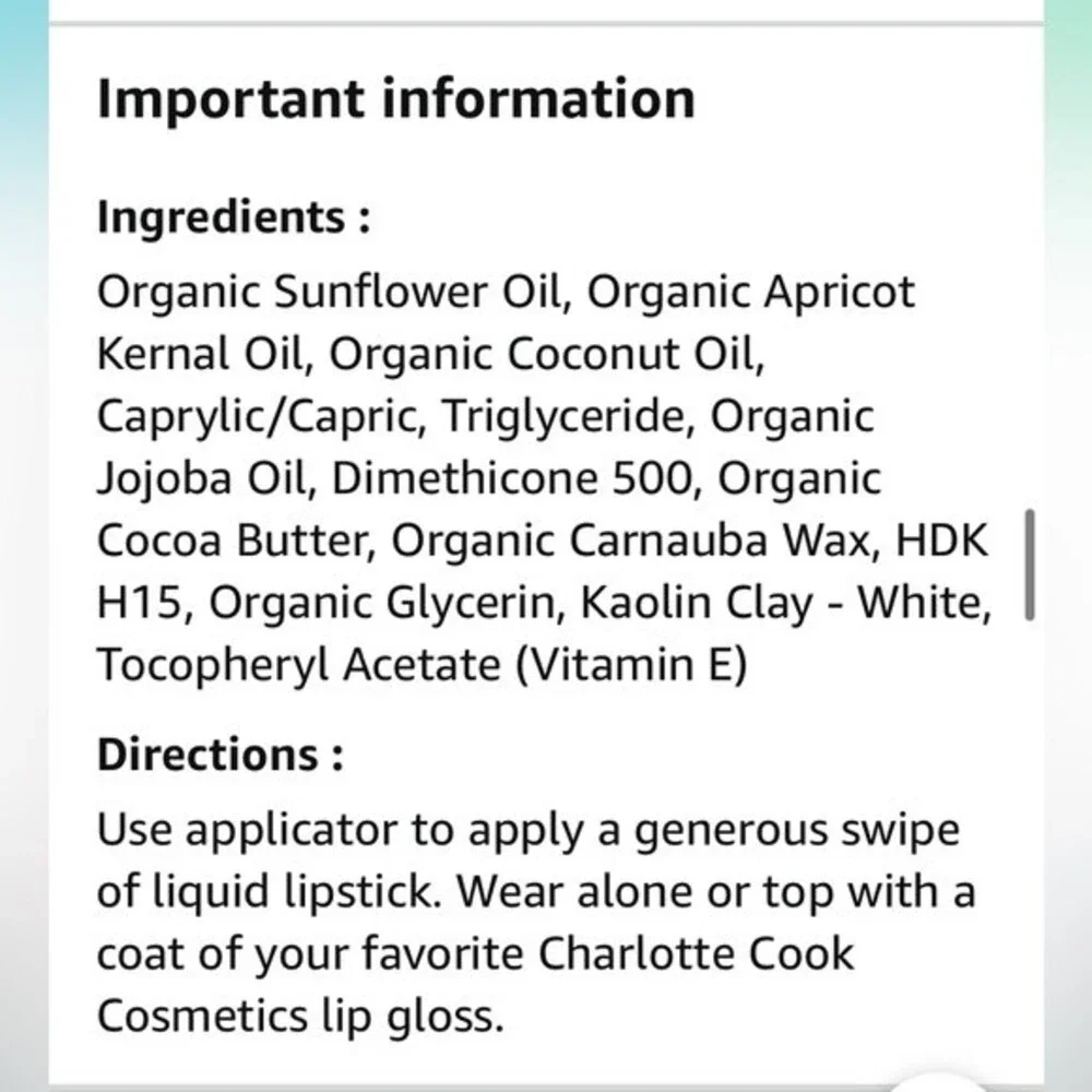 Charlotte Cook Cosmetics Clean Liquid Lipstick Vegan Cruelty Free Non-GMO